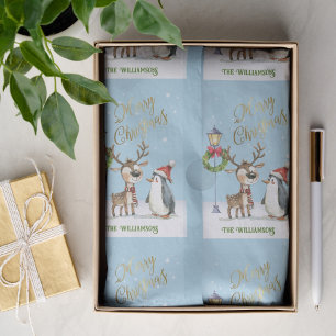 Personalized Cute Reindeer Wreath Merry Christmas Tissue Paper