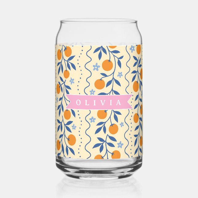 Personalized cute retro citrus folk pattern can glass (Front)