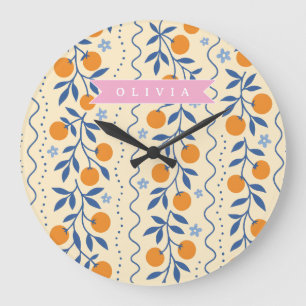 Personalized cute retro citrus folk pattern large clock