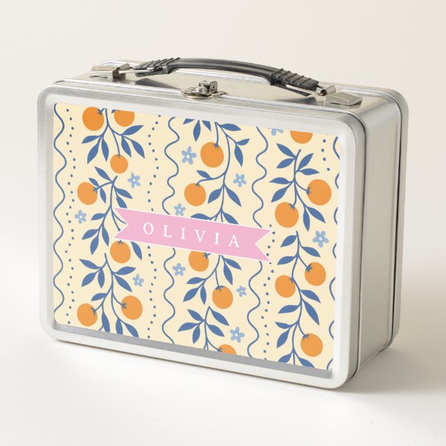 Personalized cute retro citrus folk pattern metal lunch box (Front)
