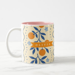 Personalized cute retro citrus folk pattern Two-Tone coffee mug