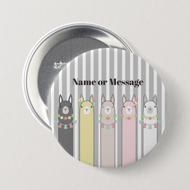 Personalized Cute Retro Colourful Llamas 3 Inch Round Button (Front & Back)