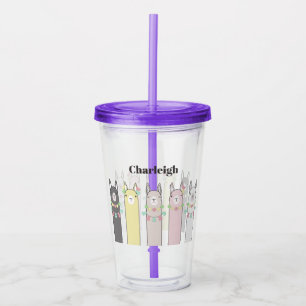 Personalized Cute Retro Colourful Llamas Acrylic Tumbler