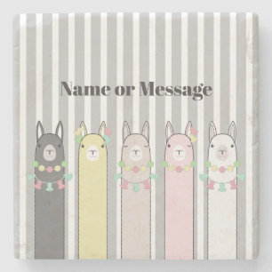 Personalized Cute Retro Colourful Llamas Girl Stone Coaster