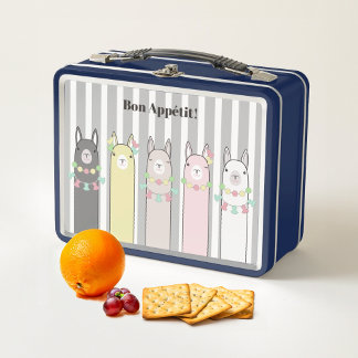 Personalized Cute Retro Colourful Llamas Girls Metal Lunch Box