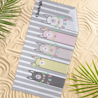 Personalized Cute Retro Colourful Llamas Kids Beach Towel