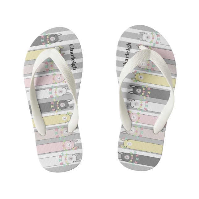 Personalized Cute Retro Colourful Llamas Kid's Flip Flops (Footbed)