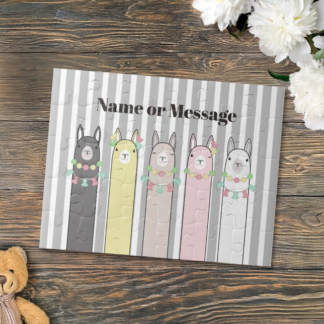 Personalized Cute Retro Colourful Llamas Kids Jigsaw Puzzle (Creator Uploaded)