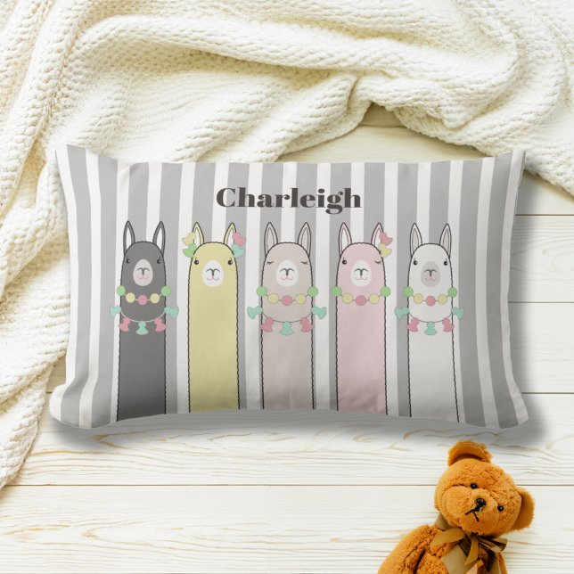 Personalized Cute Retro Colourful Llamas Kids Lumbar Pillow (Creator Uploaded)