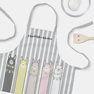 Personalized Cute Retro Colourful Llamas Kids Name Apron