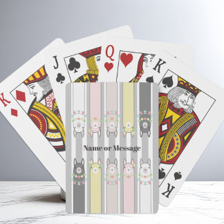 Personalized Cute Retro Colourful Llamas Kids Playing Cards