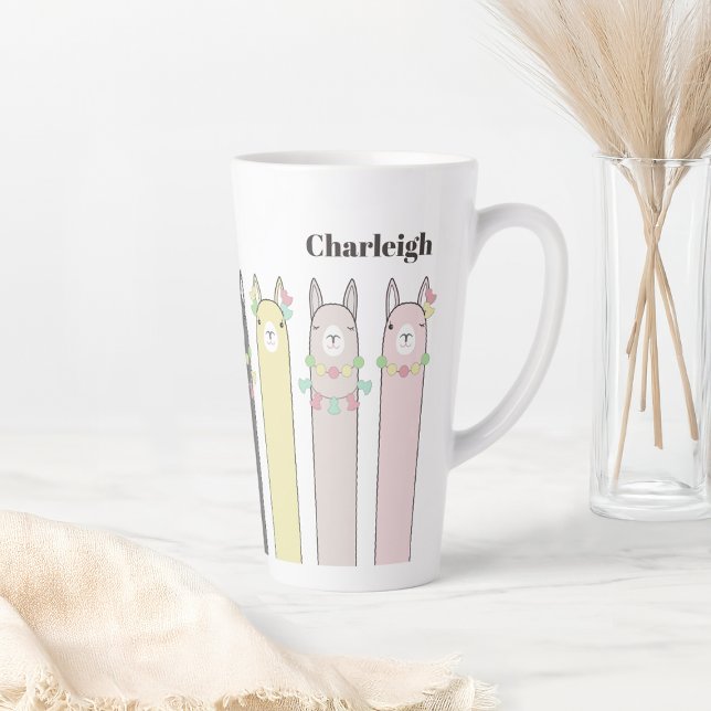 Personalized Cute Retro Colourful Llamas Latte Mug (Creator Uploaded)
