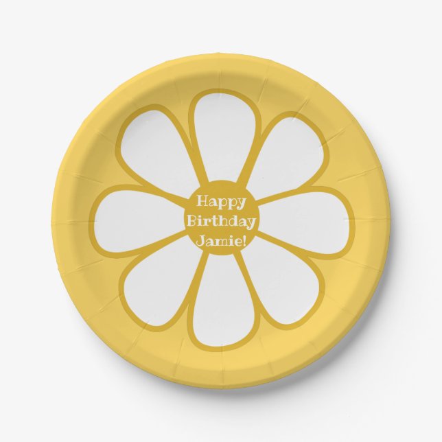 Personalized Cute Retro Daisy Flower Paper Plate (Front)