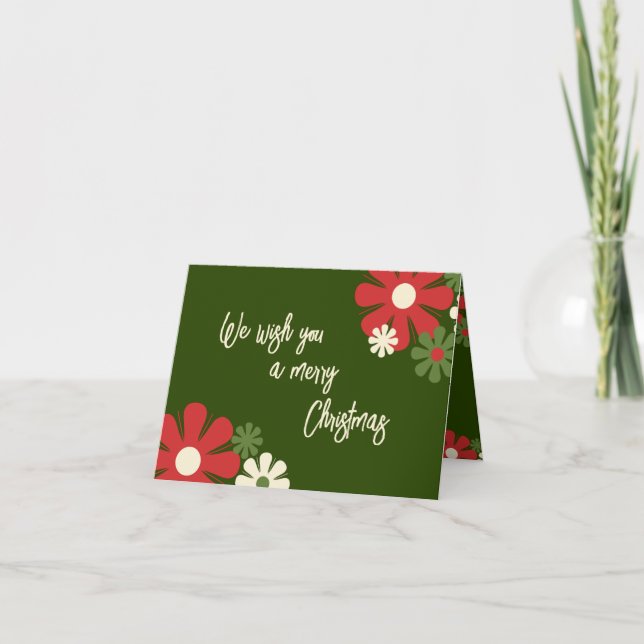 Personalized Cute Retro Floral Christmas Non Photo Thank You Card (Front)