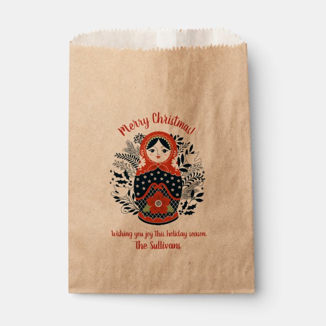 Personalized Cute Russian Nesting Doll Christmas Favour Bag (Front)