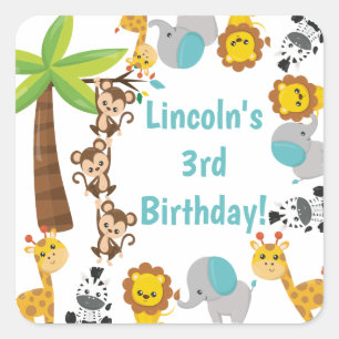 Personalized Cute Safari Animal Birthday Stickers