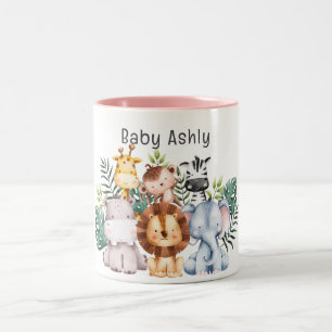 Personalized Cute Safari Animals Kids Name  Two-Tone Coffee Mug