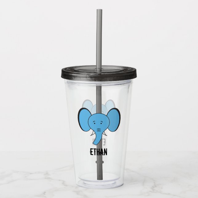 Personalized Cute Safari Elephant Illustration Acrylic Tumbler (Front)