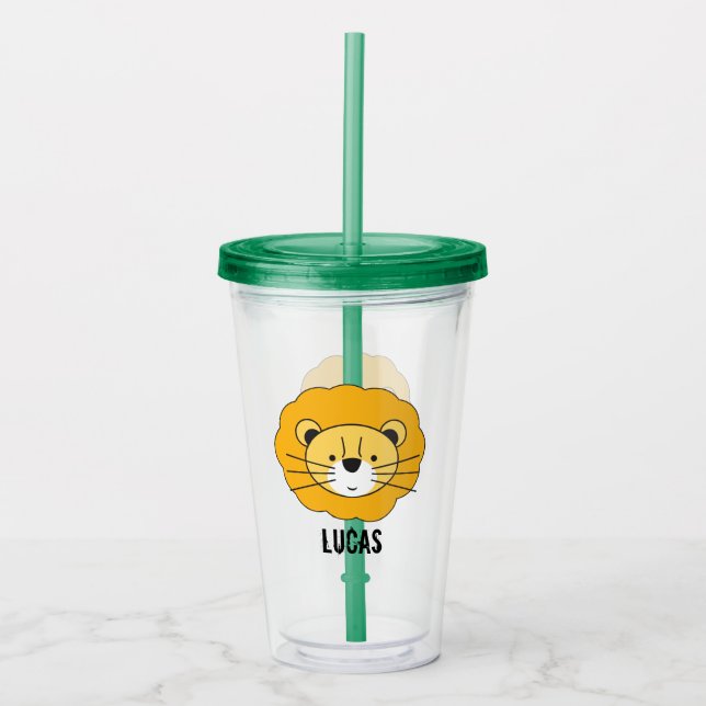 Personalized Cute Safari Lion Illustration Acrylic Tumbler (Front)