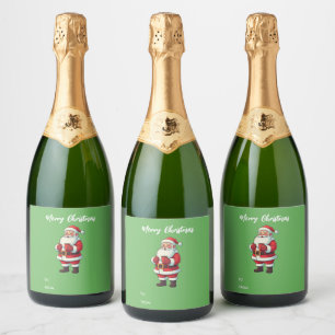 Personalized Cute Santa Claus Merry Christmas Sparkling Wine Label