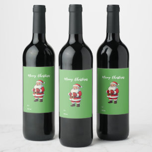 Personalized Cute Santa Claus Merry Christmas  Wine Label