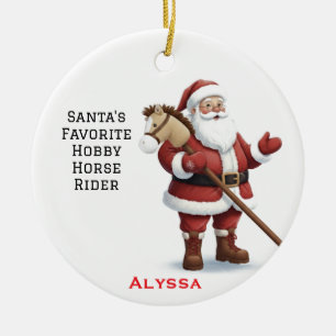 Personalized Cute Santa doing hobby horse Ceramic Ornament