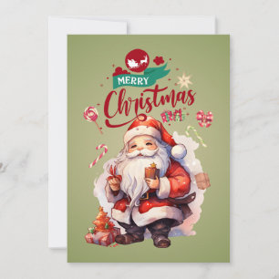 Personalized Cute Santa Flat Holiday Card