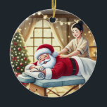 Personalized Cute Santa Getting a Massage Ceramic Ornament<br><div class="desc">This cute ornament makes the perfect Christmas gift for your favourite massage therapist.  Customize it to make a great gift!</div>