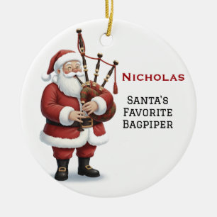 Personalized Cute Santa Playing Bagpipes Ceramic Ornament