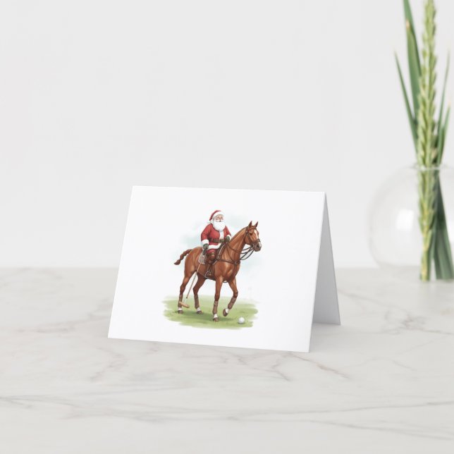 Personalized Cute Santa Playing Horse Polo Card (Front)
