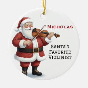 Personalized Cute Santa Playing Violin Ceramic Ornament