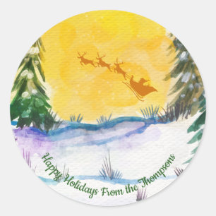 Personalized Cute Santa Reindeer Nature   Classic Round Sticker