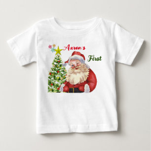 Personalized Cute Santa winking Christmas theme Ba Baby T-Shirt
