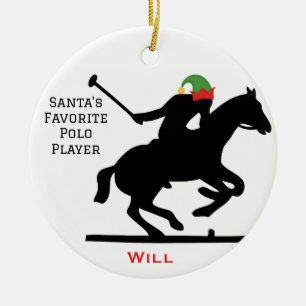 Personalized Cute Santa's Elf Playing Polo  Ceramic Ornament