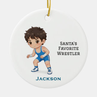 Personalized Cute Santa's Favorite Wrestler Ceramic Ornament