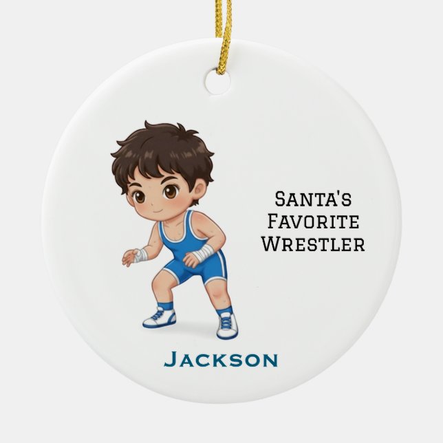 Personalized Cute Santa's Favorite Wrestler Ceramic Ornament (Front)