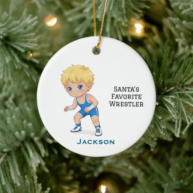 Personalized Cute Santa's Favorite Wrestler Ceramic Ornament (Tree)