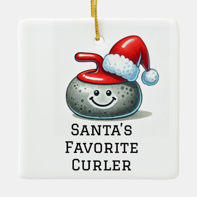 Personalized Cute Santa's Favourite Curler  Ceramic Ornament (Front)