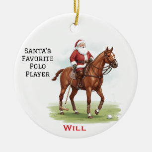 Personalized Cute Santa's Favourite Horse Polo Ceramic Ornament