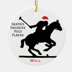 Personalized Cute Santa's Favourite Horse Polo Ceramic Ornament