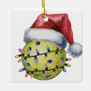 Personalized Cute Santa's Favourite Pickleball Ceramic Ornament
