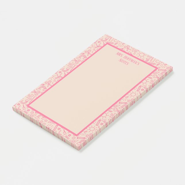 Personalized cute school essentials pattern   post-it notes (Angled)