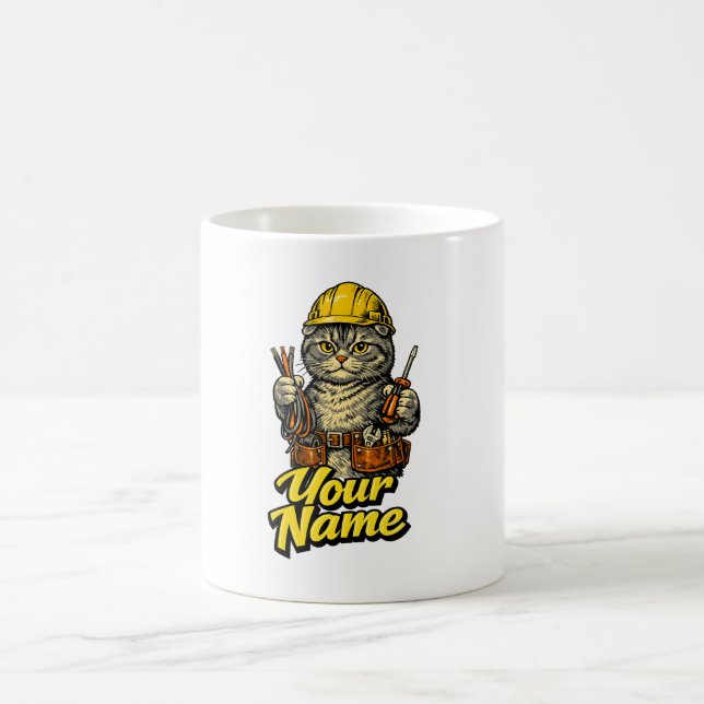 Personalized Cute Scottish Fold Cat Electrician Coffee Mug (Center)