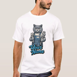 Personalized Cute Scottish Fold Cat Plumber T-Shirt