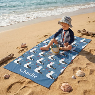 Personalized Cute Seagull Kids Beach Towel