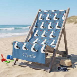 Personalized Cute Seagull Kids Beach Towel