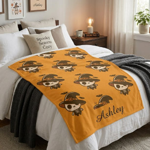 Personalized Cute Skeleton Witch Halloween Sherpa Blanket