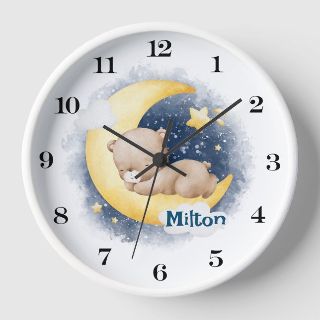 Personalized Cute Sleeping Bear Wall Clock  (Front)