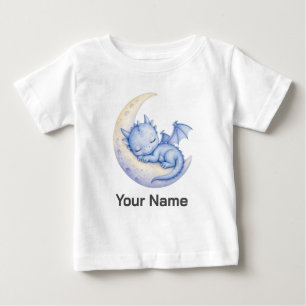Personalized Cute Sleeping Dragon Crescent Moon  Baby T-Shirt