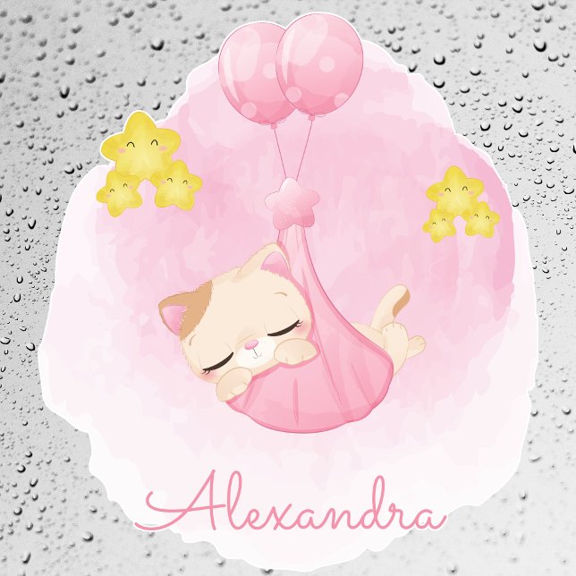 Personalized Cute Sleeping Pink Kitty Cat Window Cling (Personalized Cute Sleeping Pink Kitty Cat Window Cling )